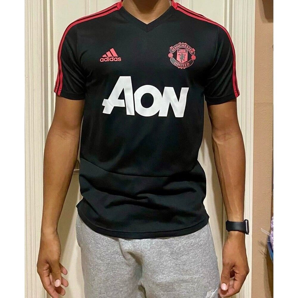 Adidas Vintage Rare Manchester United Soccer Jersey Glanz Black Red Nylon XL
